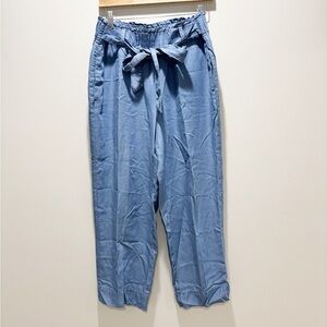 ANNE KLEIN Women’s Light Blue Chambray Tie-Waist Pants Crop Straight Relaxed Fit